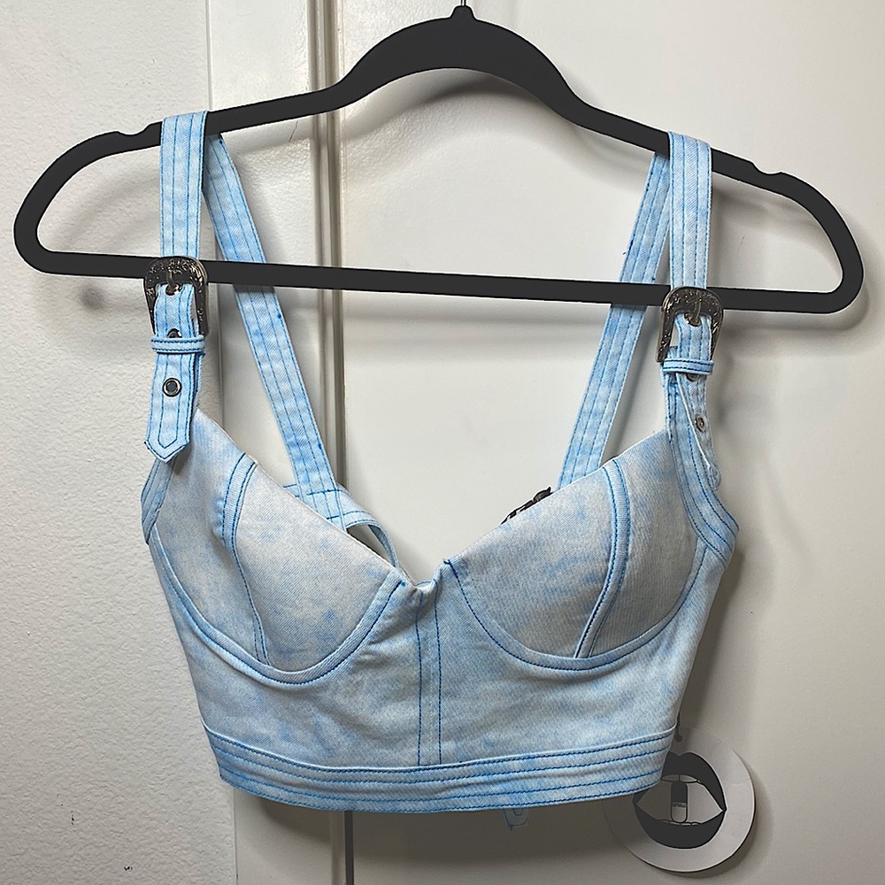 Blue Light Wash Denim Crop Top